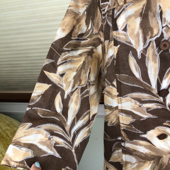 Alfred Dunner Beige Brown Leaf Print Lightweight Jacket Artsy Quiet Luxury - Picture 5 of 17